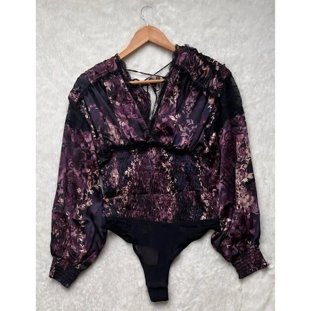 NWT Free People Worth the Wait Bodysuit in Black Combo, Size Small